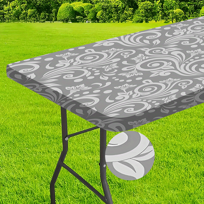 TEMU 1pc Washable Outdoor Tablecloth With Elastic Edges - Polyester, Rectangular Design For Camping, Picnics & Garden Parties, Options, Indoor & Outdoor Use, Picnic Accessories Image
