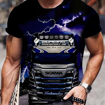 TEMU Men's 3d Print T-shirt - Transport Graphic, Breathable & Comfortable, Casual Crew Neck, Urban Streetwear With Aerial Cityscape Design, Hip-hop Style, Summer Tee Image
