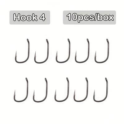 TEMU 10pcs Rigtrip Wide Fishing Hooks, Ptfe Coated Alloy Steel, Micro Barbed For Carp Hair Rig - Sizes 2, 4, 6, Black - Bottom Bait & Pop-up Presentations Image