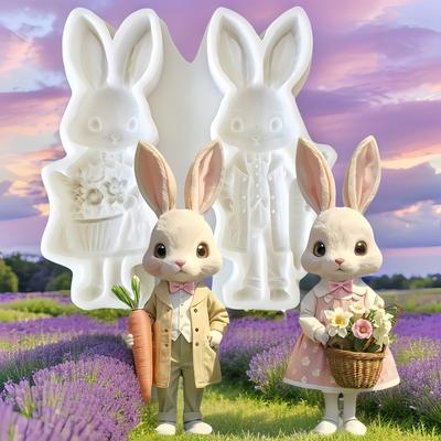 TEMU 1pc, 2 Cute Rabbit Creative Shape Cake Molds, Chocolate Mousse Cake Molds, Cake Decoration Accessories, Baking Molds Image