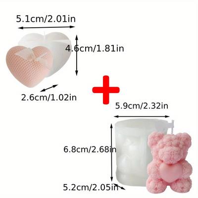 TEMU 2pcs Teddy Bear Holding Heart Candle Mold Love Rose Shape Resin Mold Diy Craft Gypsum Aromatherapy Making Supplies Wedding Gifts Birthday Gift Candlelight Dinner Decoration Tools Image