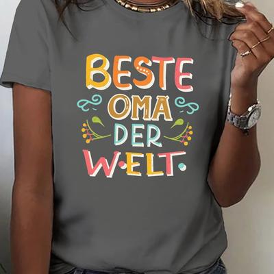 TEMU Casual Short-sleeve Crew Neck T-shirt For Women, Spring And Summer, Featuring The Best Grandma In The World Print. Image