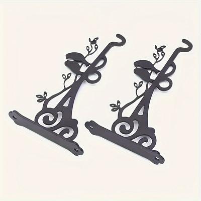 TEMU 2d Flat, 2pcs Black Metal Wall Mounted Plant Brackets With Bird Silhouette Design - Ornate Scrollwork Hooks For Hanging Baskets, Lanterns, Bird Feeders - Indoor/outdoor Garden Decor, Room Decor Image