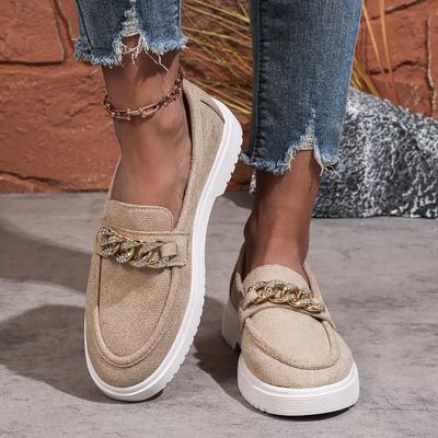 TEMU Women's Fashionable Slip-on Loafers With Decorative Detail, Casual Flannel Shoes With Eva Sole And Fabric Lining For All , Ladies Shoes Image