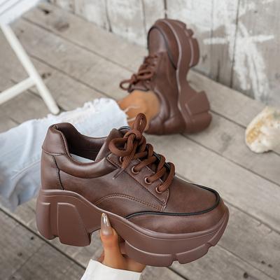 TEMU Women's Retro Chunky Platform Lace-up Shoes - Soft Sole, Comfortable, Lightweight, Cover, Wear, Black, Casual Footwear | Platform Heel Shoes | Synthetic Cover Shoes Image