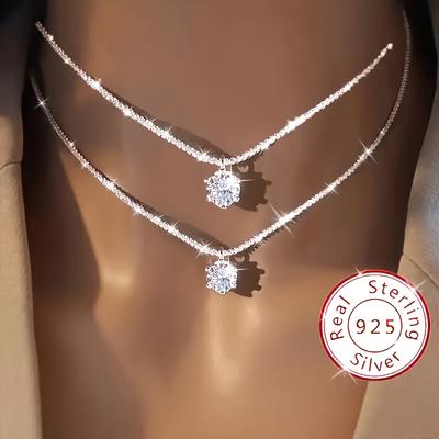 TEMU 2pcs Women's Retro Starry Sky Necklace - 925 Sterling Silvery, And Parties, Ripple Design, Image