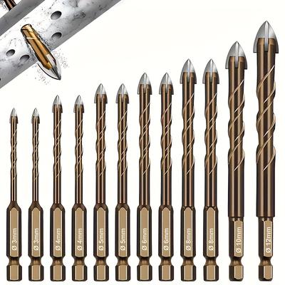 TEMU 12pcs Steel Drill Bit Set, 3-12mm Diameter, Hex Shank For Glass, Metal, Brick, Plastic, Wood - Diamond-tipped, Multi-material Use, Efficient Drilling, Masonry Drill Bit Image