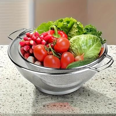 TEMU 2pcs Stainless Steel Strainer Set With Handle, Fine Mesh Filter For Pasta, Vegetables, Rice, Fruit Metal Drain Basket, Kitchen Utensils Colander Image