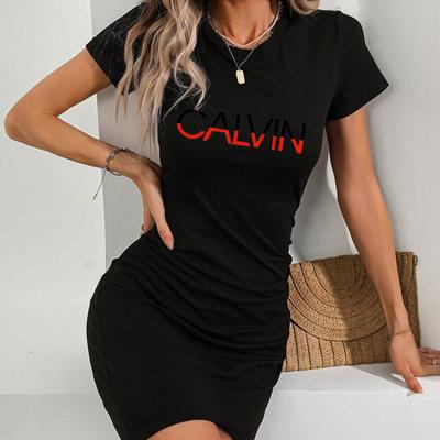 TEMU Women's Sexy Stretchy T-shirt Dress With Graphic Print - Short Sleeve Summer Dress, 95% Polyester 5% Spandex, Machine Washable Casual To Dressy Outfit Image