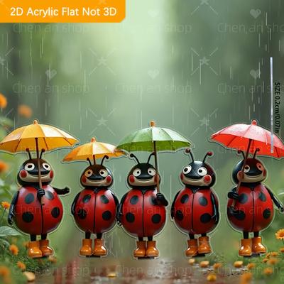 TEMU 2d Flat, 5pcs Cute Insect Umbrella Play Acrylic Garden Decor Outdoor Ornaments Suitable For Gardens, Lawns, Potted Courtyards And More Decoration Stakes, Gift, 2d Flat Image