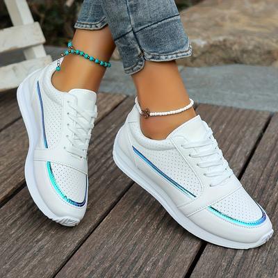 TEMU Women's Casual Sneakers - Low Top Lace-up, Breathable Fabric Lining, Comfortable Rubber Sole For Wear, All- | , Athletic Shoes Image