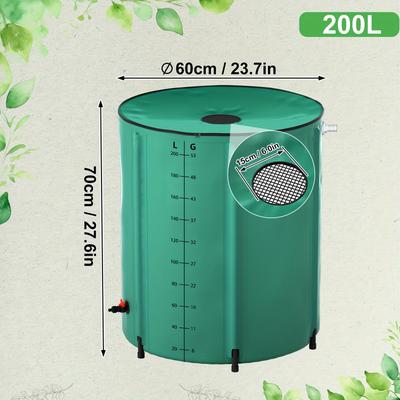 TEMU Outdoor Water With Tap And Milliliter Meter Garden Rain Barrel Foldable Rain Rainwater Collection Barrel Green 200/380/500/750l Image