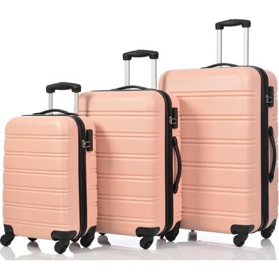 TEMU Ycz Lai Luggage Set Of 3, Rigid Suitcases With 4 Wheels For Travel And Business Travel, Pink, M-l-, Set Of Rigid Suitcases With Swivel Wheels, Ssss Image