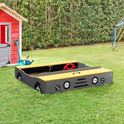HOME DELUXE Sandkasten KIDDY – Hellgrau Sandkasten, Sandkasten mit Deckel, Holzsandkasten, Image