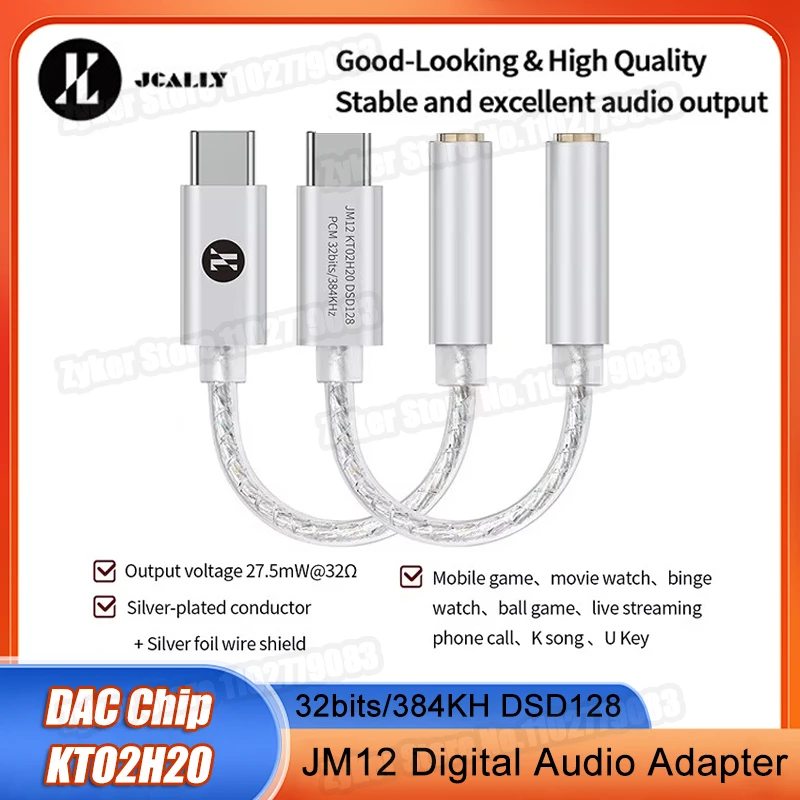 JCALLY Typ-C auf 3,5 mm KTO2H20 HiFi DAC JM12 Digitaler Audio-Adapter Typ C auf 3,5 mm Kopfhörerverstärker 32 Bit/384KH DSD128 Dekodierung Image