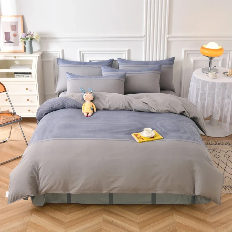 Elegante Heimbettwäsche, langlebiger Bettbezug, weich, bequem, farbecht, Steppdecke, Bettdeckenbezug, Queen-Size-Heimtextilien, garngefärbter Stoff Image