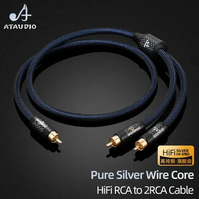 Ataudio reines silber hifi rca zu 2rca audio kabel für cd verstärker rca männlich zu 2rca männlich y Image