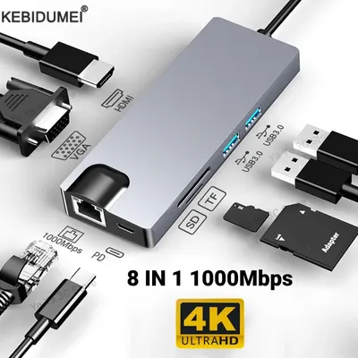 USB 3.0 Typ C HUB USB C zu HDMI 4K 30HZ Dockingstation RJ45 1000Mbps Ethernet Adapter VGA Extender PD 87W für MacBook Pro Image