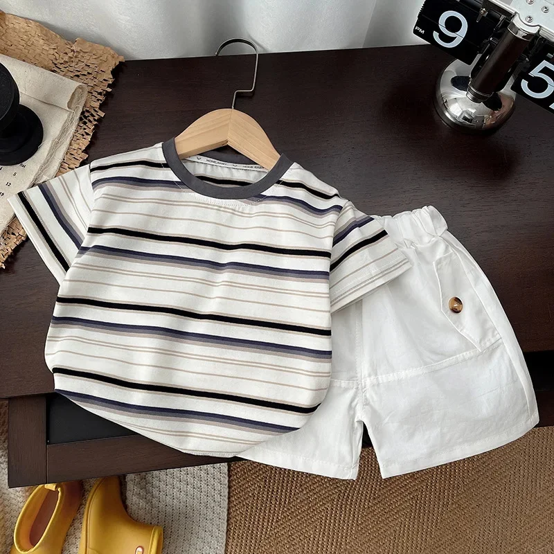 Baby Jungen Kleidung Sets Für Kinder Streifen Top Und Shorts Unten 2Pcs Anzug Beiläufige Kurze Outfits Kleinkind Junge sommer Kleidung Set Image