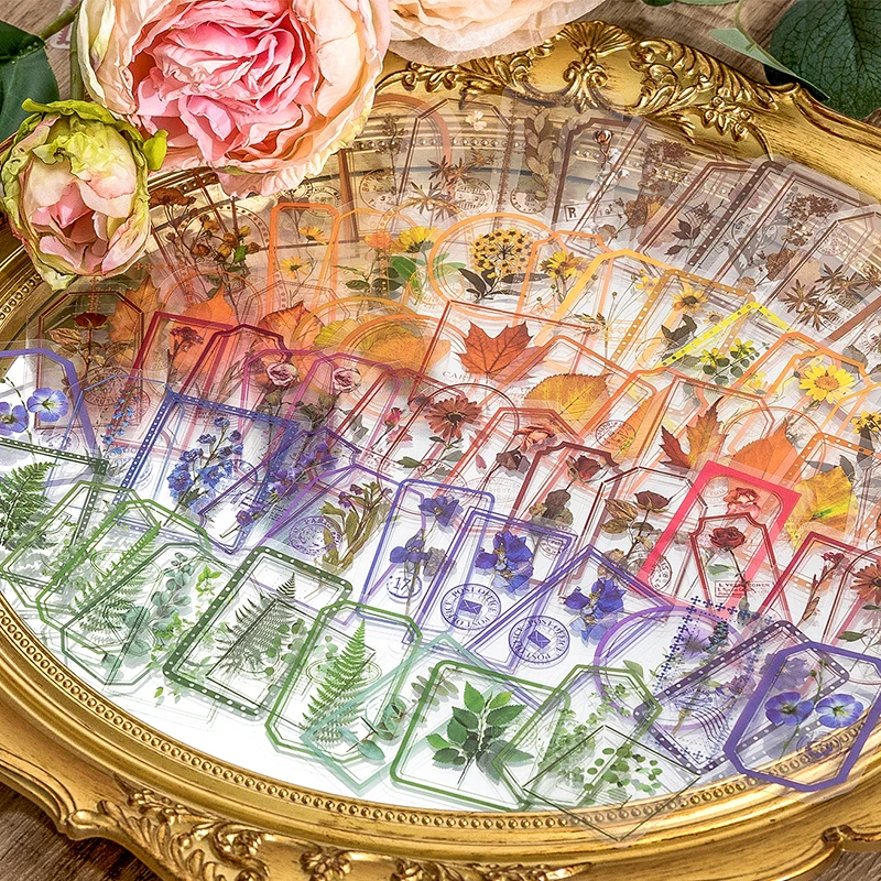 30 Stück (15 Muster*2) transparente PET-Aufkleber schöne Pflanzentelte DIY für Schreibwaren, Notizbücher, Dekoraufkleber Image