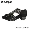 Wedopus Tanz-Jazz-Schuhe, lateinamerikanische Tanzschuhe für Damen, Salsa-Latin-Schuhe, Mädchen, Ballsaal-Tanzschuhe, schwarze Haut, niedriger Absatz