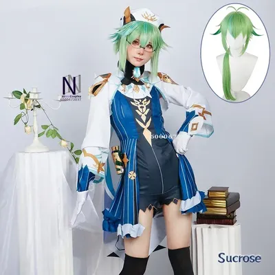 Spiel Genshin Impact Saccharose Cosplay Kostüm Erwachsene Frauen Karneval Uniform Anime Perücke Image