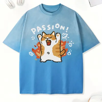 Leidenschaft Wütende Cartoon Katze Design Frauen Tie-Dye T Shirt Baumwolle Sommer T-Shirt Oansatz Mode Top Alle-Spiel y2K Frau Kleidung