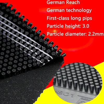 Deutsch REACH Tischtennis-Gummi, rot/schwarz, OX 3,0 mm Höhe, große Partikel, lange Noppen, Tischtennis-Gummiplatte, starke Rotation Image