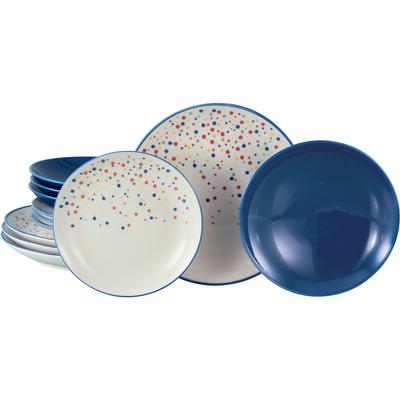 Teller-Set CREATABLE "Joy, Tellerset 12-tlg.", bunt (blau, bunt), 12 tlg., Steinzeug, Geschirr-Sets, Unregelmäßige bunte Punkte, Gute Laune Geschirr, Frisch, Freundlich Image