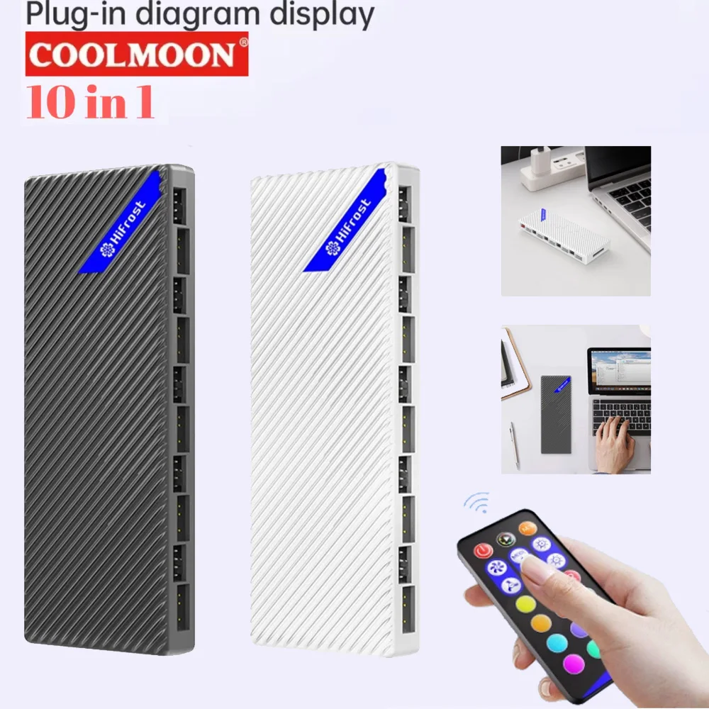 10-in-1 PWM & ARGB Hub Splitter mit Fernbedienung 5V 3Pin Magnetische Absaugung ARGB LED Controller Splitter Sata InterfaceFür PC Fall Image