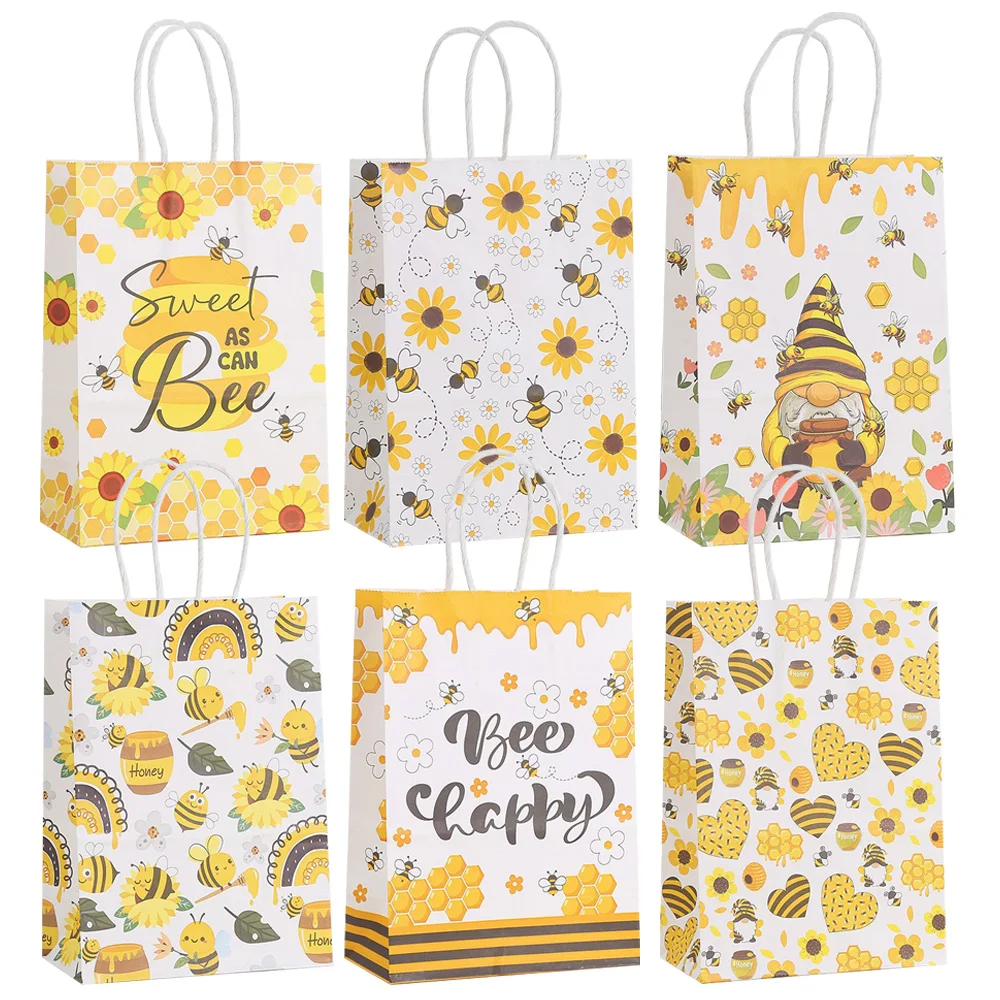 6/12 Stück Sonnenblumen-Honigbienen-Thema, Geschenkverpackung, Papier, Süßigkeiten, Geschenkbox, Einkaufstasche für Geburtstag, Babyparty, Hochzeit, Party Image