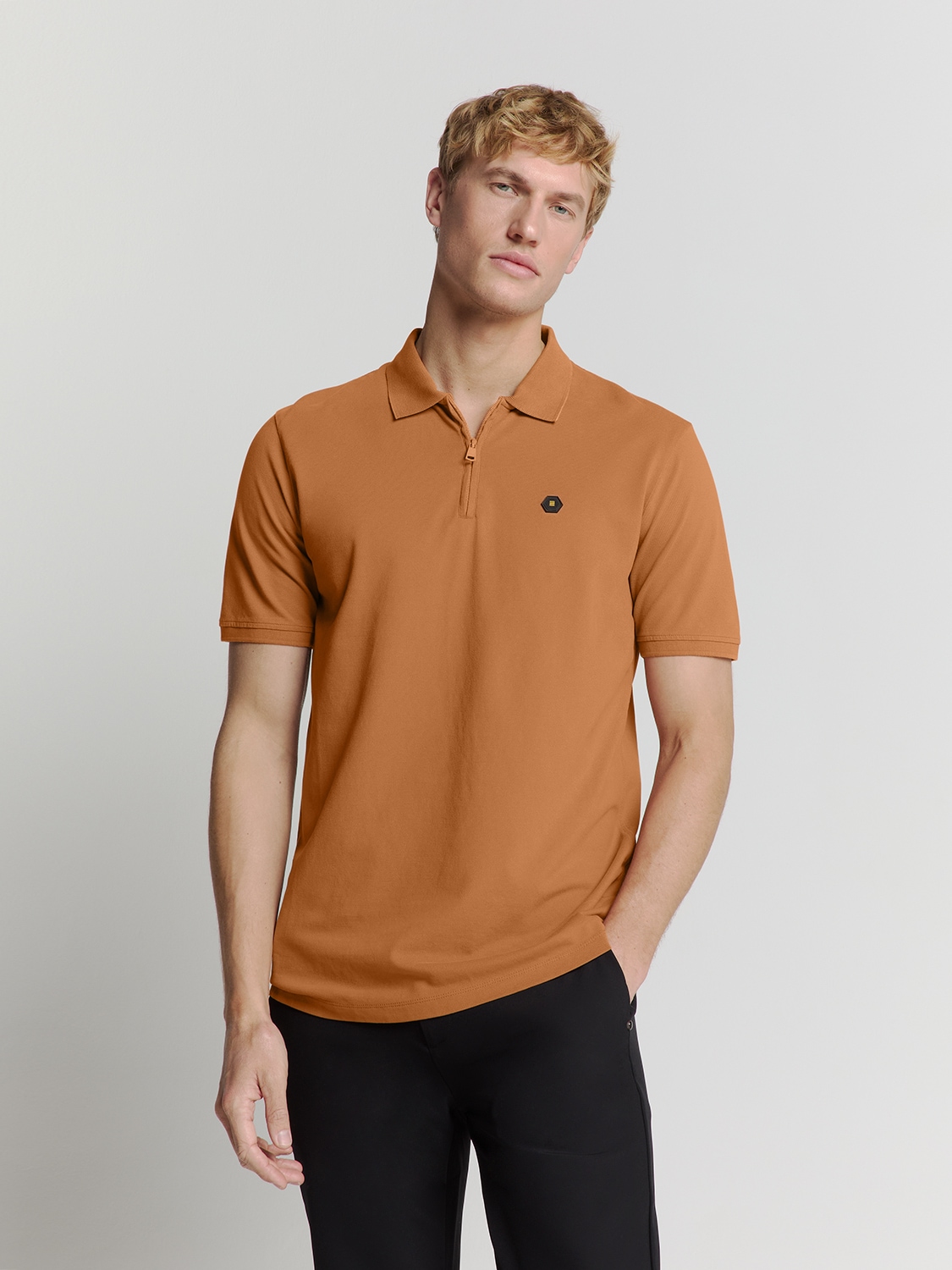 T-Shirt NO EXCESS "No Excess Piqué Poloshirt", Herren, Gr. S, braun (karamell), 95% Baumwolle, 5% Elasthan, Shirts Image