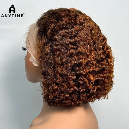 250% densité Double dessiné 12A 10 pouces Bob coupe lutin vague d'eau bouclés perruque de cheveux humains 13x4 Transparent dentelle avant perruque de cheveux humains