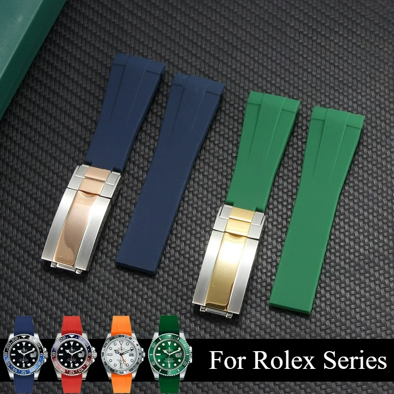 For Rolex Submariner Yacht-Master Explorer II Series Silicone Watchband Orange Red White Anti Slip Texture Curved Design 20 21mm