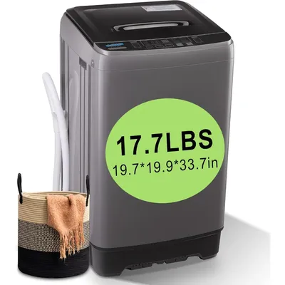 17.7 lbs Full Automatic Washing Machine with LED Display Compact Drain Dump, 10 Wash Programs
