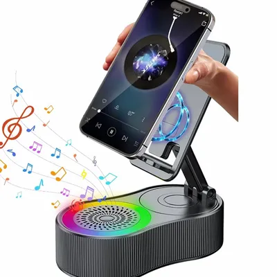 Wireless Speaker with Colorful Ambient Light 360°rotatable Adjustable FoldingLift-non-slip Phone