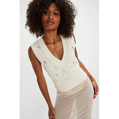 Plumeria Floral Vest Jacket at Free People in Optic White Combo, Size: XS