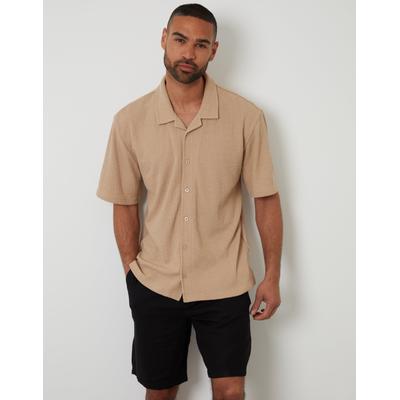 Stone Textured Cotton Mix Relaxed Fit Short Sleeve Shirt