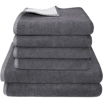 Handtuch Set DYCKHOFF "Golden Shades Rhomb", grau (graphit), 6 tlg., Walkfrottier, Walkfrottier, Obermaterial: 100% Baumwolle, Handtuch-Sets, 4 Handtücher (50x100cm), 2 Duschtücher (70x140cm) Image
