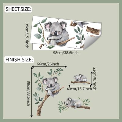 TEMU Adorable Koala Cartoon Wall Decal - Removable Pvc Sticker For Bedroom, Living Room & Entryway Decor Image