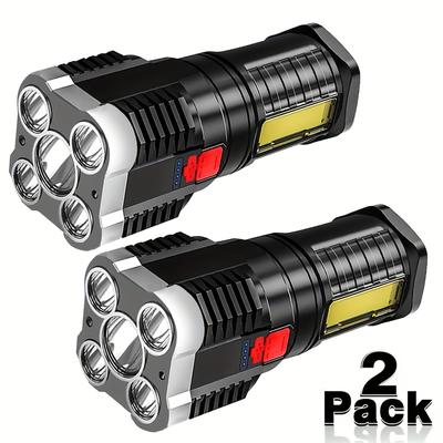 TEMU 2pcs 5led Camping Portable Light, Flashlight, Rechargeable Camping Light With Cob Side Lights And 4 Lighting For Camping, Adventure, Hiking, Outdoor Activities, Family Emergency Use Image