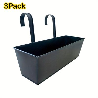 TEMU 3pcak Large Outdoor Plants Planter, Black Metal Iron Hanging Flower Pots - Decks Railings Fence Buckets Modern Boho Wall Mount Window Box Image