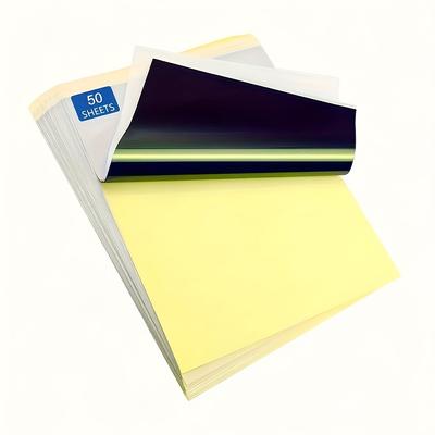 TEMU /50/100pcs A4 Paper For Hand Drawing & Heat Transfer - Fragrance-free, Battery-free, Unique Tracking Template For Tattooing Tools & Accessories, Yellow Sheets With Black Roll Image