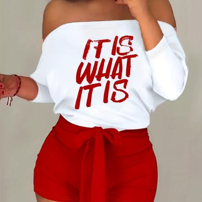 TEMU 8016i20 European And American Women's Clothing New Casual Loose Shoulder Shorts Set For Spring And Summer 2025, Two-piece Set With Belt Image