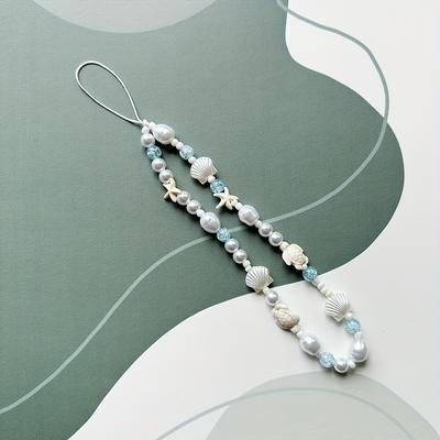TEMU Fashion Ocean Braided Mobile Phone Lanyard Beach Series Starfish Turtle Beads Phone Strap Camera Pendant Image