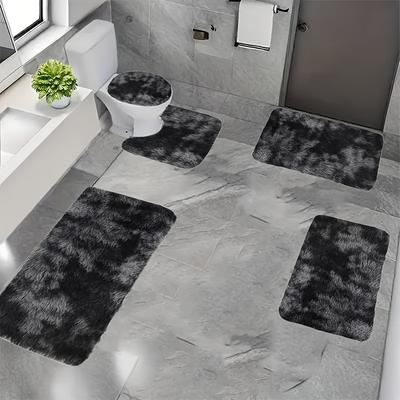 TEMU New 5pcs Bathroom Rug Set With Toilet Lid Cover, Non-slip Bottom, Soft And Comfortable Absorbent Thick Suitable For Sink Front, Bathtub, Shower Area, Father's Day, New Year, Christmas Gift, Decor Image