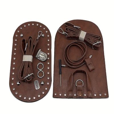 TEMU 7-piece Diy Weaving Leathercraft Backpack Kit - Leather Handmade Knitting Bag Bottom And Flap Set With Crochet Needle And Accessories Image