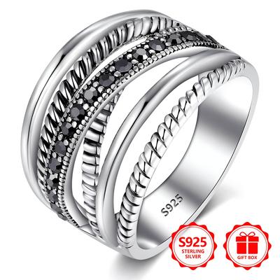 TEMU 1pc 3g 925 Sterling Silver Vintage Women's Fashion Wide Band Ring Elegant Cable Design Nickel-free, And Hypoallergenic Ideal Gift For Mom, Dad, , Sister, Brother, Lover, With Gift Box Image