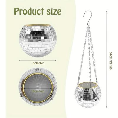 "TEMU Retro Disco Ball Planter With Chain - Hanging Plant Holder For Indoor/outdoor Decor, 4" Silvery, For Spring" Image