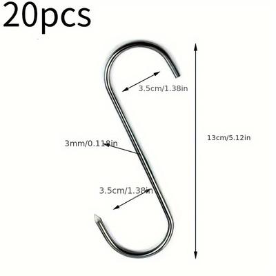 TEMU 20pcs Stainless Steel Tip S Shaped Hook Butcher Shop Hot Cold Smoke Kitchen Small Accessories Of 304 Stainless Steel Image